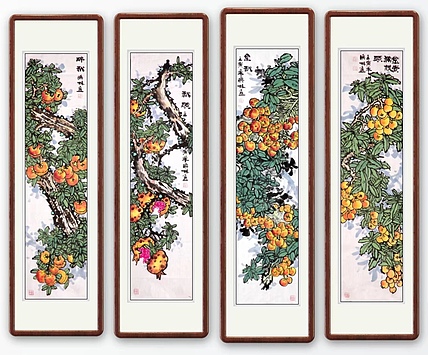 高晓林 （3247）国家一级美术师，江苏省美协会员双四条屏《醉秋图》