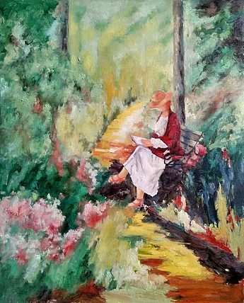 胡冰 纯手绘精品油画《读者》