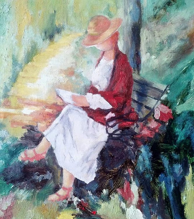 胡冰 纯手绘精品油画《读者》
