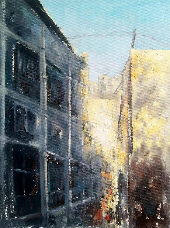 胡冰 纯手绘精品油画《晨光》