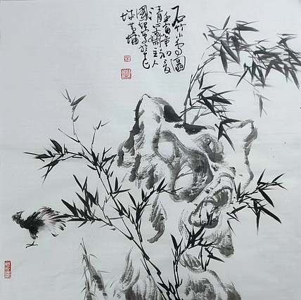 清心斋主 石竹小鸟图