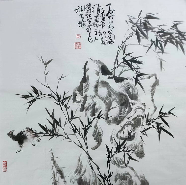 清心斋主 石竹小鸟图