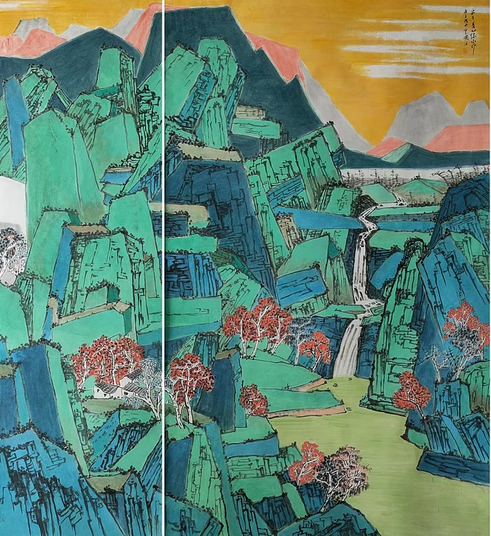 巨幅&mdash;&mdash;甘肃省美术家协会会员，梁元龙  亨园 家在青山绿水中