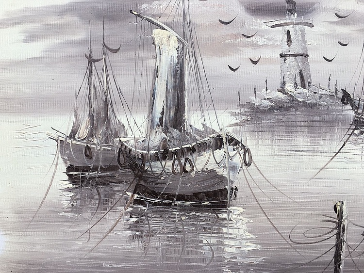 黄明灯手绘油画作品《灯塔》