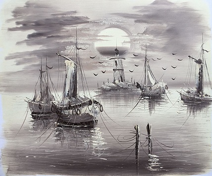 黄明灯手绘油画作品《灯塔》