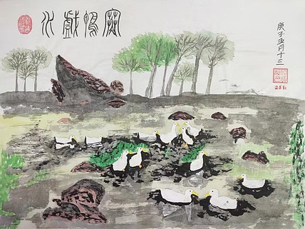 江秋月 寒鸦戏水