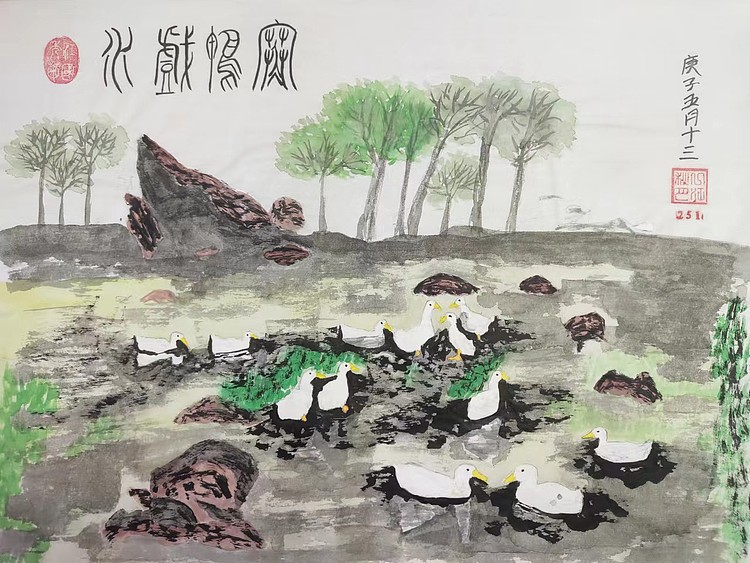 江秋月 寒鸦戏水