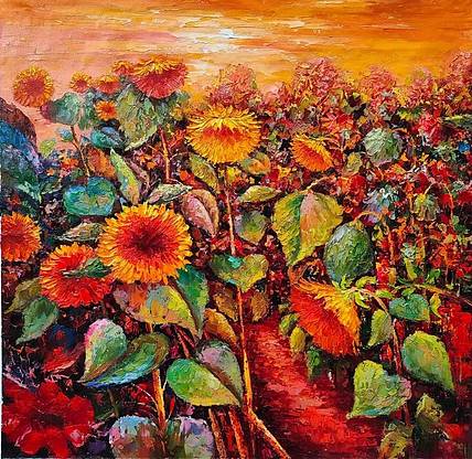 胡冰 纯手绘精品油画《葵花》