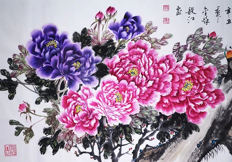 当代著名书画家 醉墨 朱毅江国画牡丹《春风十里不如你》