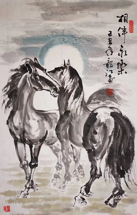 当代著名书画家 醉墨 朱毅江国画《相伴永乐》