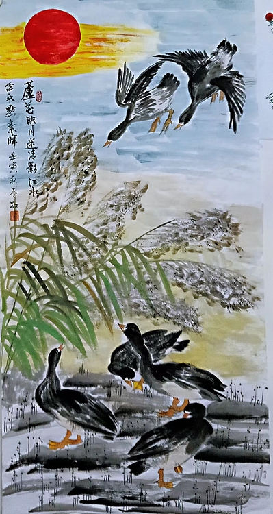 职业书画家 孟红 《芦花映月迷清影，江水含秋点素晖》