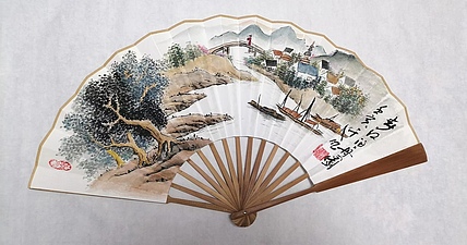 仟亿 春江泊舟图 扇子
