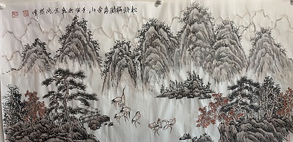 佟广伟 〈松龄梅鹤寿南山〉省市美协会员，张大千第四代弟子，