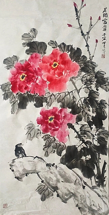周曙光 四尺写意花鸟画牡丹