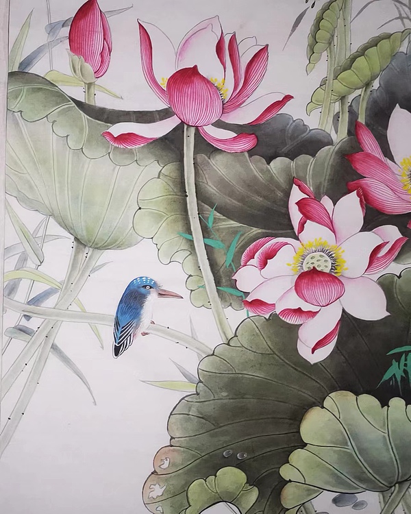 当代著名书画家 醉墨 朱毅江工笔画《晓露怜香影》