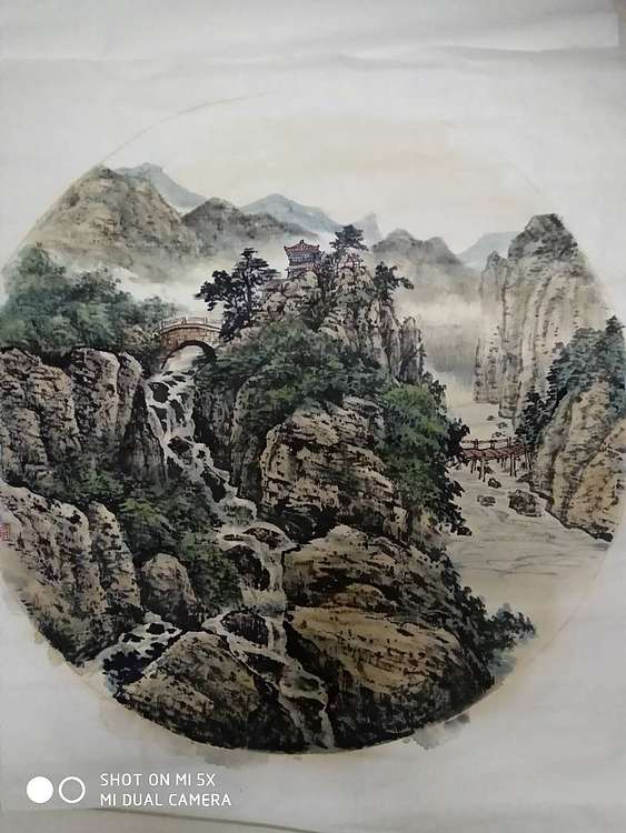 梁跃军 山水团扇面