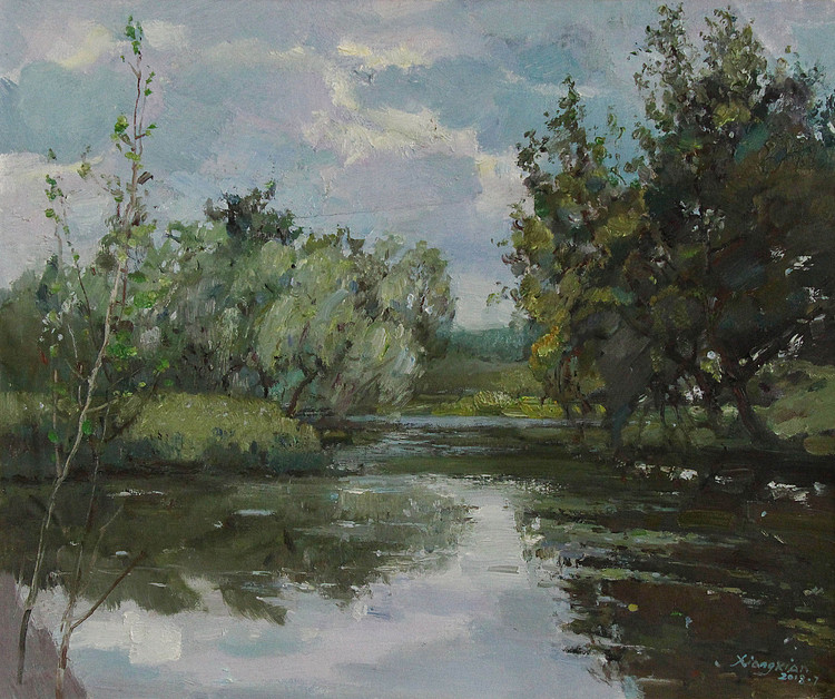 艺术家 相闲 《仲夏河滨》油画