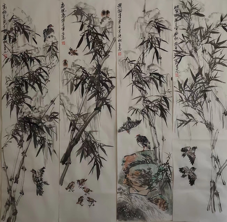 范立志 竹报平安四条屏