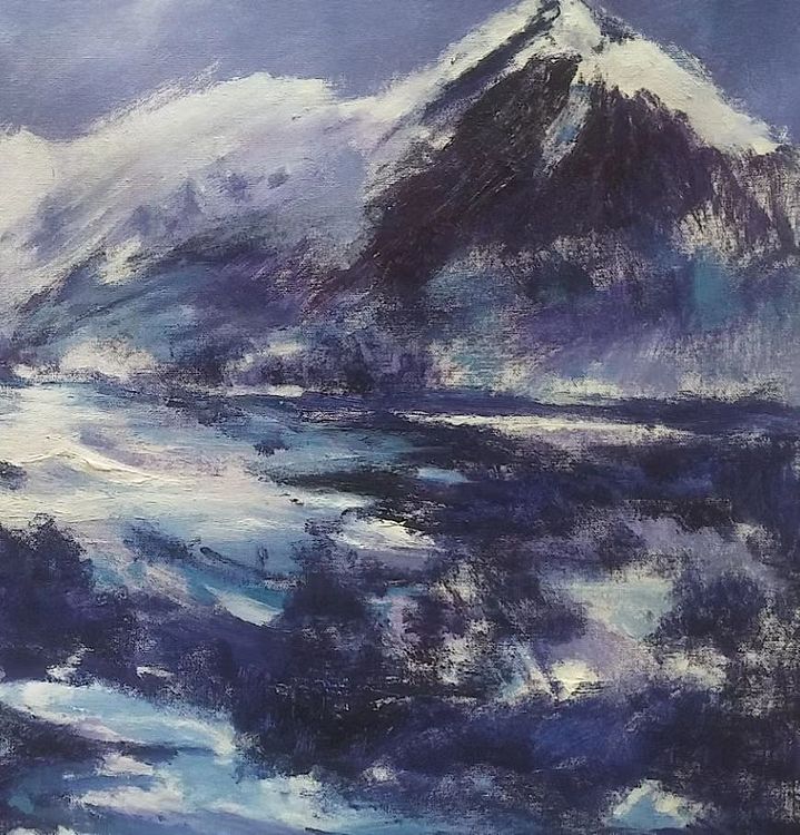 胡冰 原创精品油画《月夜雪山》