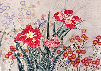 砚沐 湖北美术学院艺术硕士李林国画工笔作品红色鸢尾花