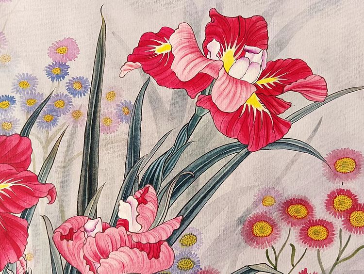 砚沐 湖北美术学院艺术硕士李林国画工笔作品红色鸢尾花