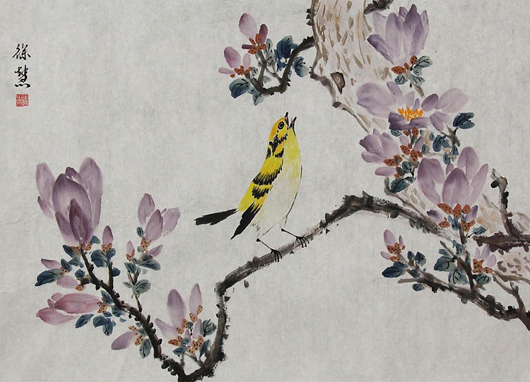 当代花鸟画家 徐慧 黄鹂