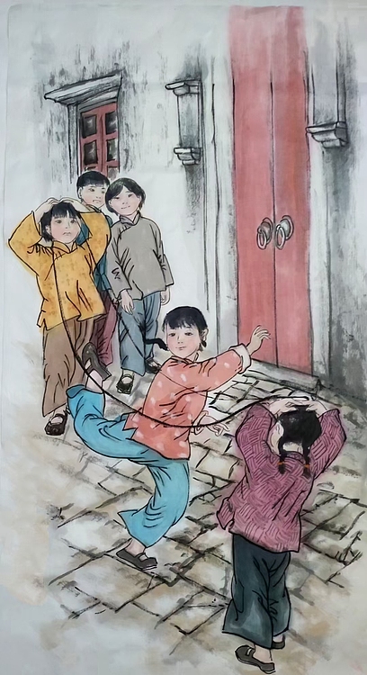 高兴 四条屏怀旧童年游戏