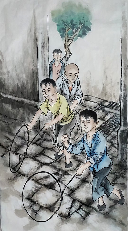 高兴 四条屏怀旧童年游戏