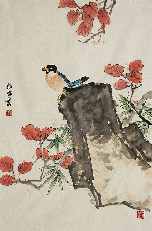 河北省美术家协会会员 张伟 花鸟 国画