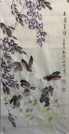 佟广伟 〈玉兔呈祥〉省市美协会员，张大千第四代弟子。