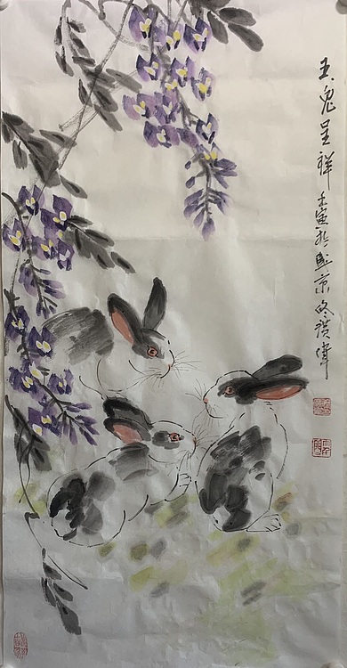 佟广伟 〈玉兔呈祥〉省市美协会员，张大千第四代弟子。