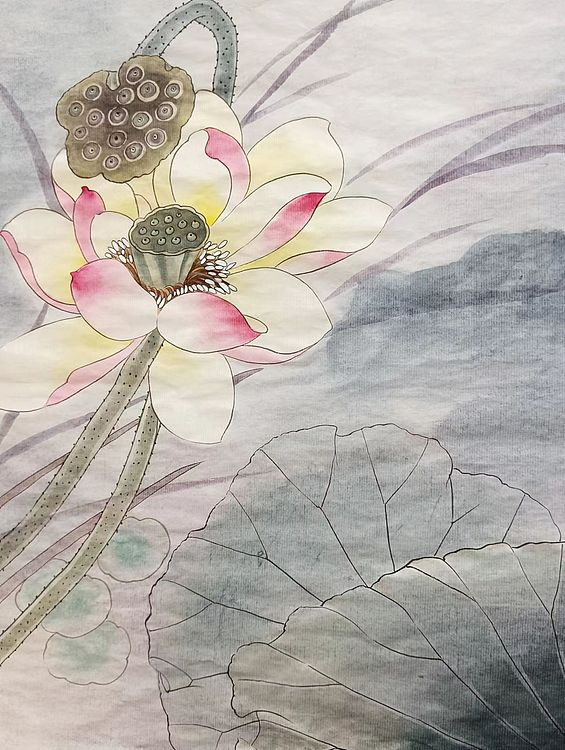 砚沐 有鱼图湖北美术学院艺术硕士李林国画作品