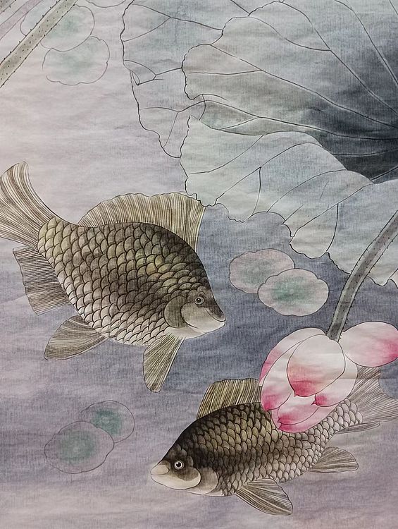 砚沐 有鱼图湖北美术学院艺术硕士李林国画作品