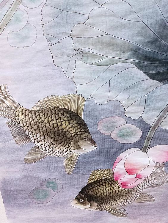 砚沐 有鱼图湖北美术学院艺术硕士李林国画作品