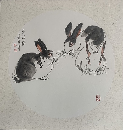 佟广伟 〈玉兔纳福〉省市美协会员，张大千第四代弟子。
