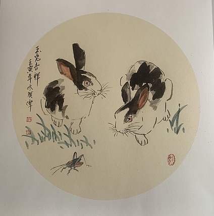 佟广伟 〈玉兔吉祥〉省市美协会员，张大千第四代弟子。