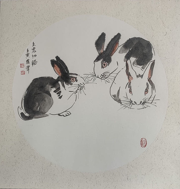 佟广伟 〈玉兔纳福〉省市美协会员，张大千第四代弟子。