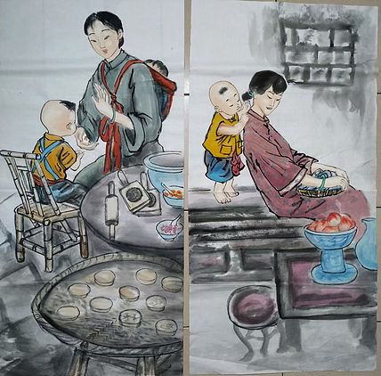 高兴 怀旧童年四条屏