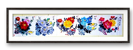 职业书画家 孟红 《富贵花开》5幅50X50的组合，可按一幅挂，亦可裁开挂。