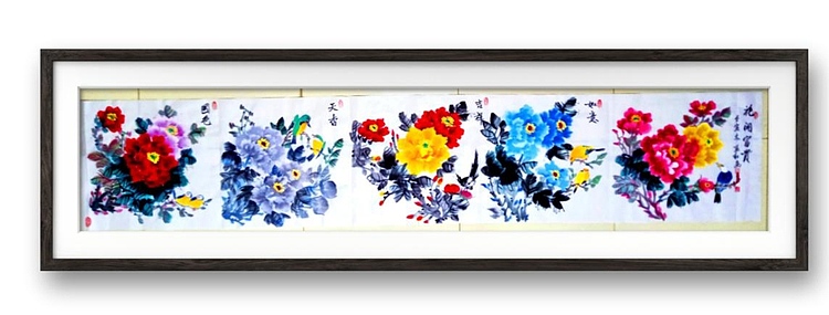 职业书画家 孟红 《富贵花开》5幅50X50的组合，可按一幅挂，亦可裁开挂。