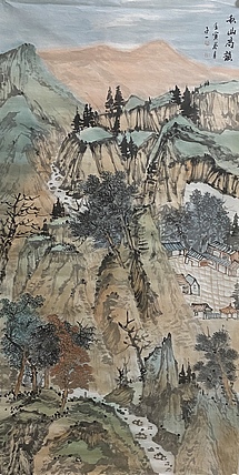 上海书画协会 沈子一 精品四尺重彩山水