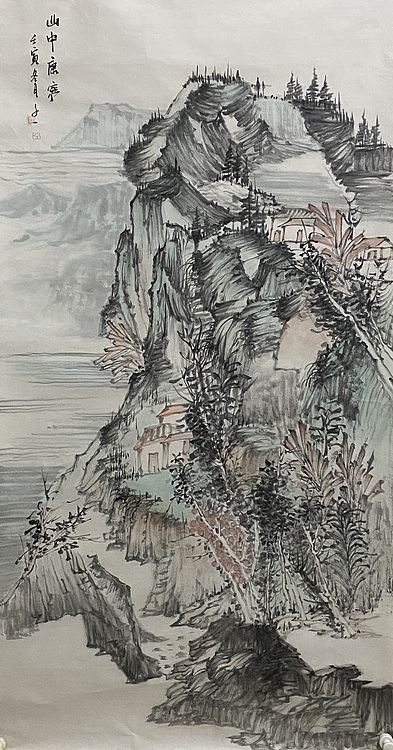 上海书画协会 沈子一 精品四尺重彩山水