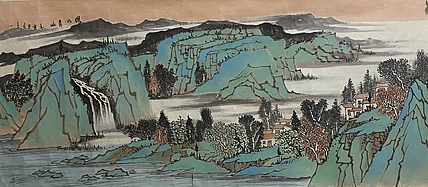 上海书画协会 沈子一 精品四尺重彩山水