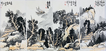 中国美术家协会会员，杜石 山水四条屏