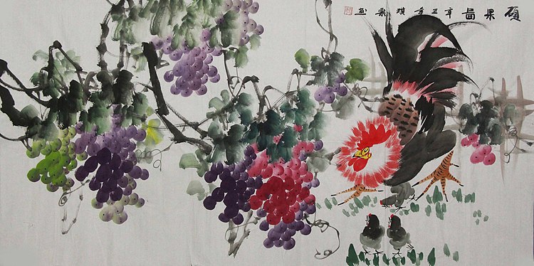 当代著名美女画家 魏琪乐 花鸟 国画