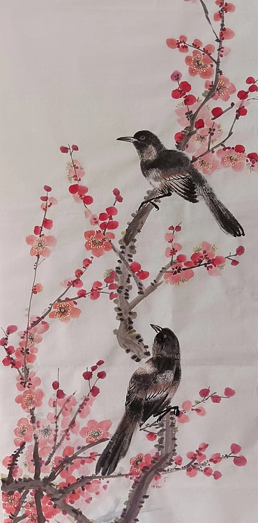 砚沐 喜上眉梢喜鹊登梅湖北美术学院艺术硕士李林国画作品