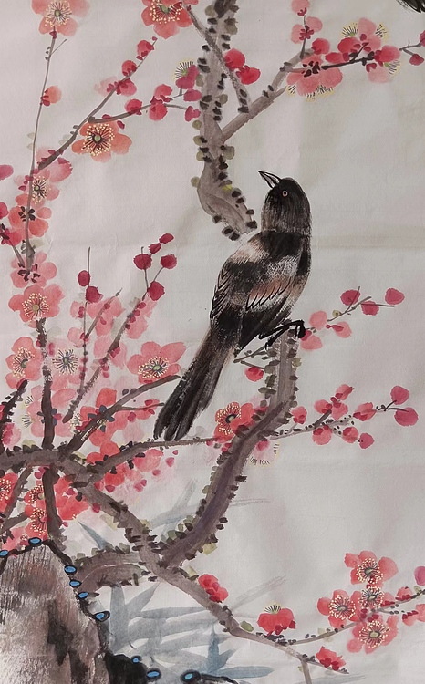 砚沐 喜上眉梢喜鹊登梅湖北美术学院艺术硕士李林国画作品