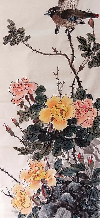 砚沐 花开登高枝湖北美术学院艺术硕士李林国画作品