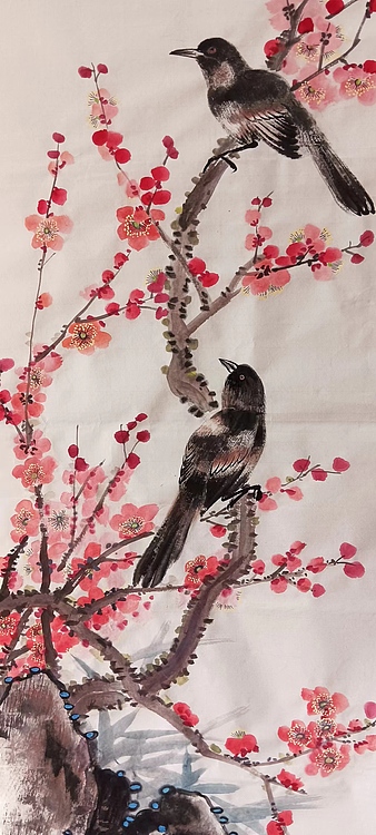 砚沐 喜上眉梢喜鹊登梅湖北美术学院艺术硕士李林国画作品