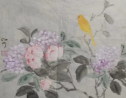 李乃昕 玉鸟杂花图